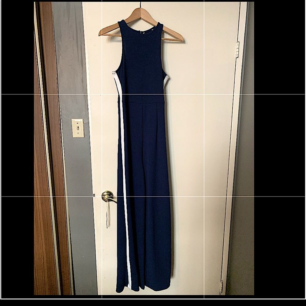Navy blue with white stripe wide leg romper